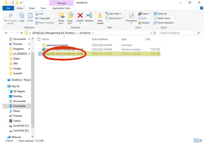 Install Swissbit Minidriver