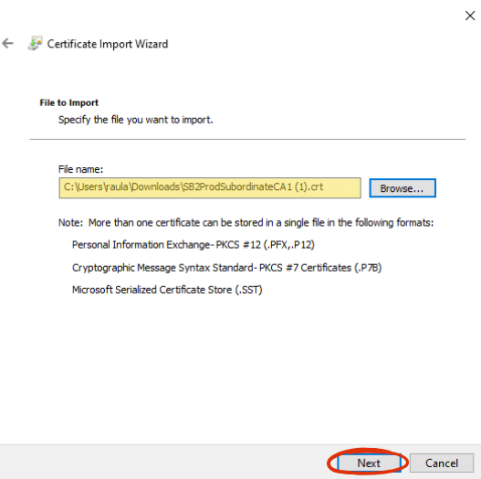 Import SB2 Certificate
