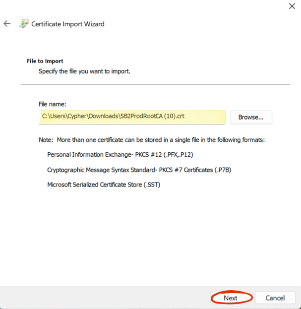 Import SB2 RootCA