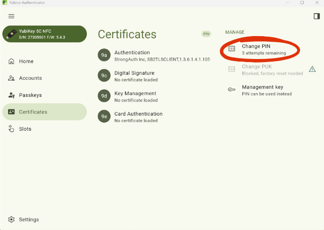 Yubikey Change PIN