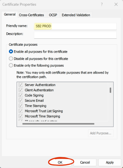 Import SB2 Certificate