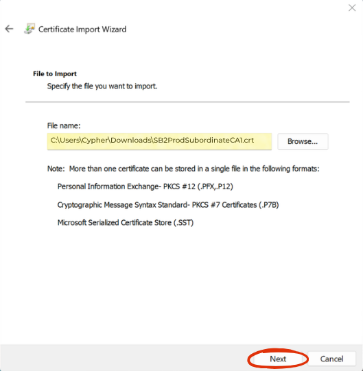 Import SB2 Certificate